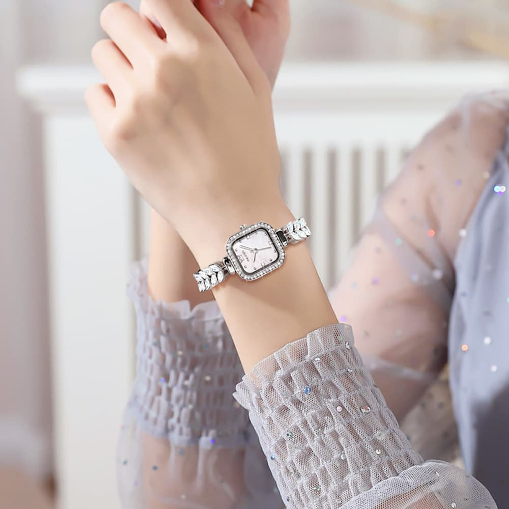 OLEVS 9987 Mermaid Crystal Bracelet Square Watch for Women - Yellow Gold Watch | Olevs Watch Store