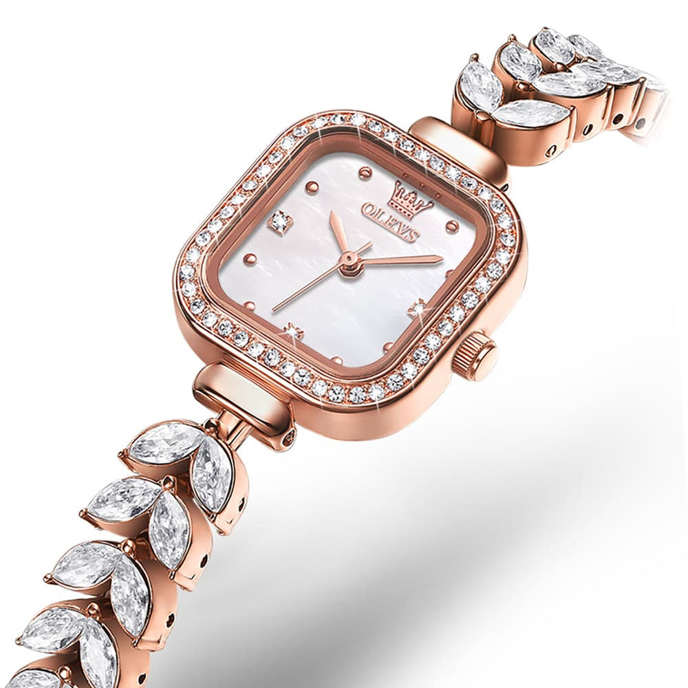 OLEVS 9987 Mermaid Crystal Bracelet Square Watch for Women - Yellow Gold Watch | Olevs Watch Store