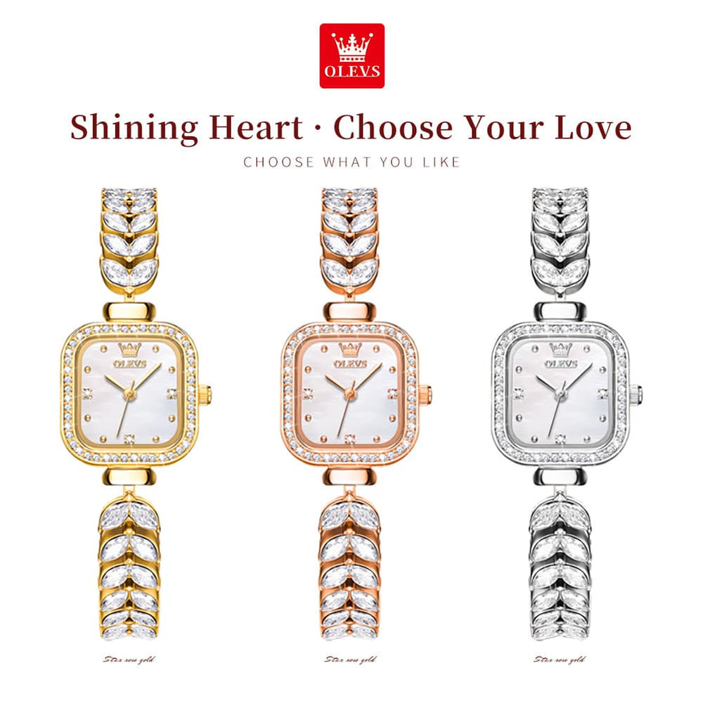 OLEVS 9987 Mermaid Crystal Bracelet Square Watch for Women - Yellow Gold Watch | Olevs Watch Store