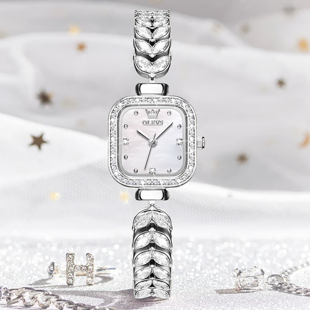 OLEVS 9987 Mermaid Crystal Bracelet Square Watch for Women - Yellow Gold Watch | Olevs Watch Store