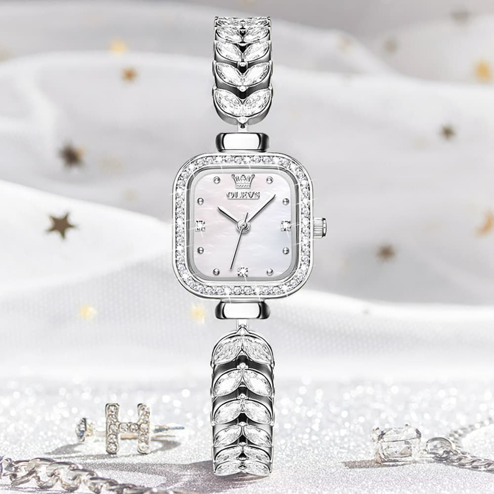 OLEVS 9987 Mermaid Crystal Bracelet Square Watch for Women - Yellow Gold Watch | Olevs Watch Store