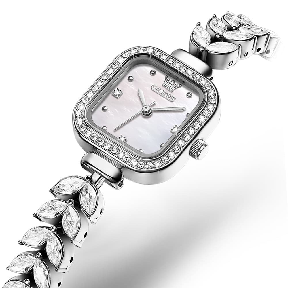 OLEVS 9987 Mermaid Crystal Bracelet Square Watch for Women - Yellow Gold Watch | Olevs Watch Store