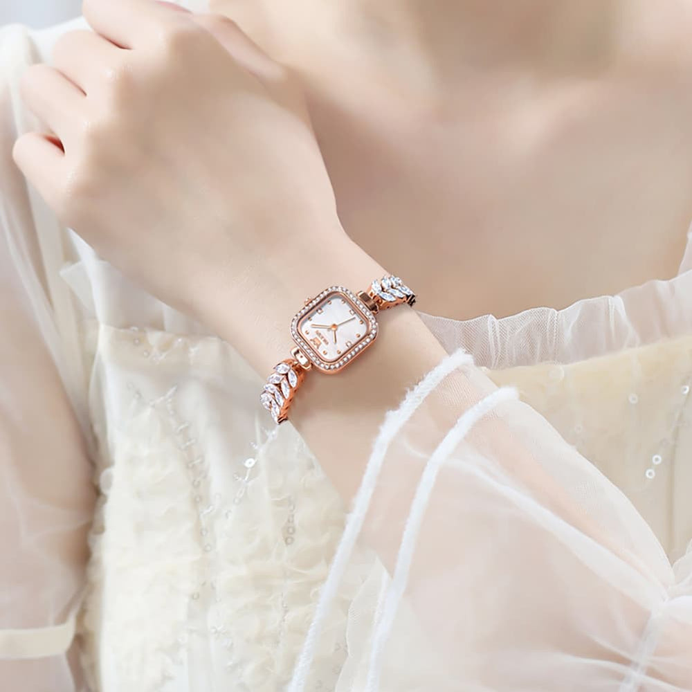 OLEVS 9987 Mermaid Crystal Bracelet Square Watch for Women - Rose Gold Watch | Olevs Watch Store