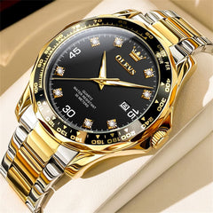 OLEVS 9988 Luxury Green Dial Quartz Dress Watch for Men - Gold Black Steel Watch | Olevs Watch Store