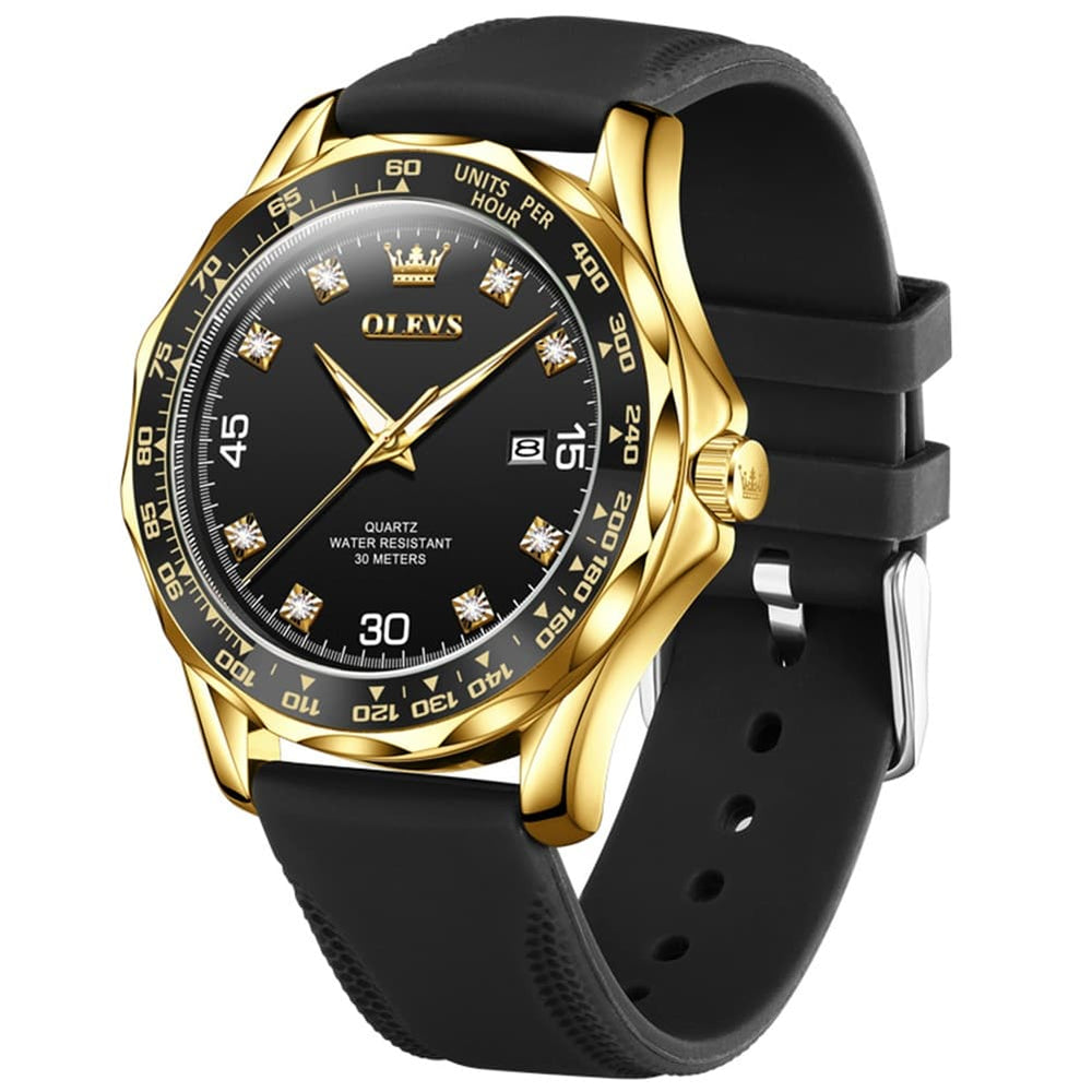 OLEVS 9988 Luxury Green Dial Quartz Dress Watch for Men - Silver Black Silicone Watch | Olevs Watch Store