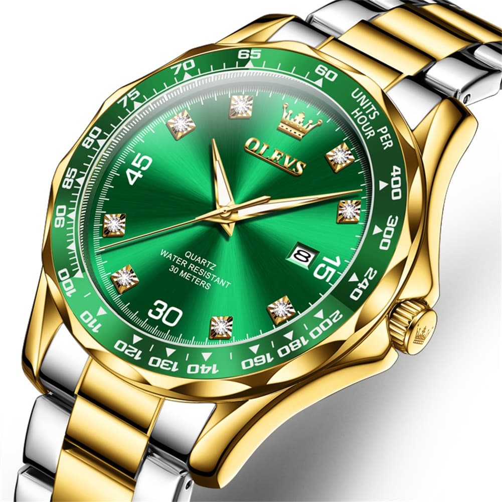 OLEVS 9988 Luxury Green Dial Quartz Dress Watch for Men - Silver Black Silicone Watch | Olevs Watch Store