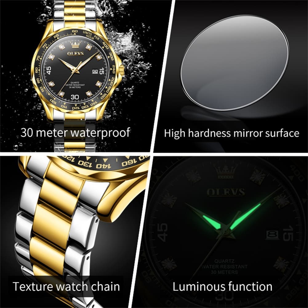 OLEVS 9988 Luxury Green Dial Quartz Dress Watch for Men - Silver Black Silicone Watch | Olevs Watch Store