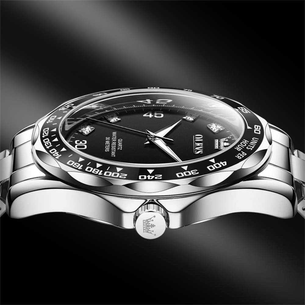 OLEVS 9988 Luxury Green Dial Quartz Dress Watch for Men - Silver Black Silicone Watch | Olevs Watch Store