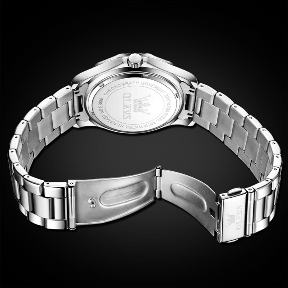 OLEVS 9988 Luxury Green Dial Quartz Dress Watch for Men - Silver Black Silicone Watch | Olevs Watch Store