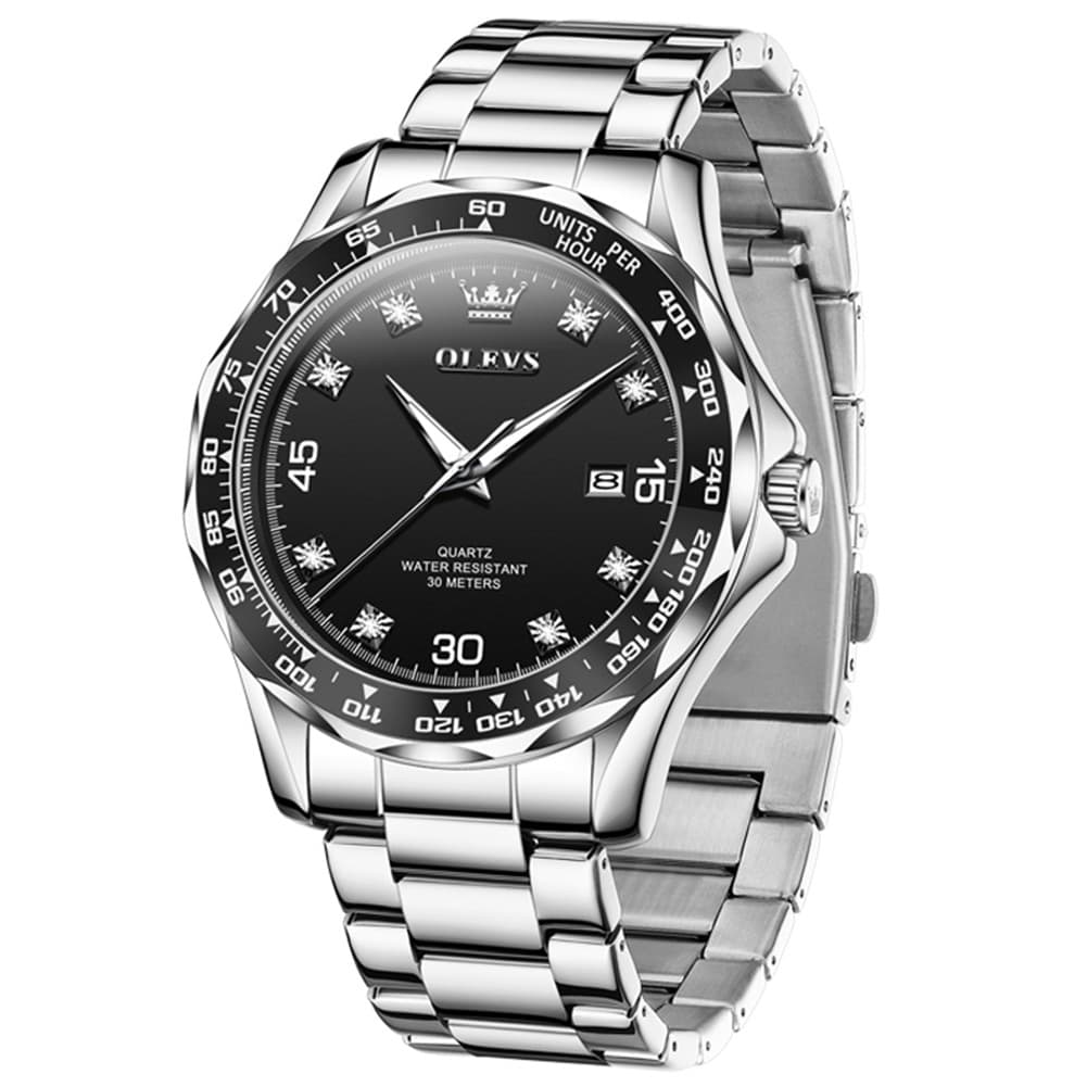 OLEVS 9988 Luxury Green Dial Quartz Dress Watch for Men - Silver Black Silicone Watch | Olevs Watch Store