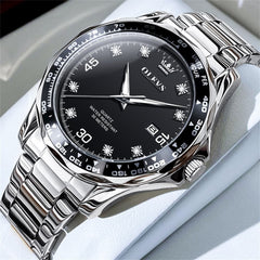 OLEVS 9988 Luxury Green Dial Quartz Dress Watch for Men - Silver Black Steel Watch | Olevs Watch Store