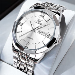 OLEVS 9989 Diamond Cut Glass Couple Dress Watch for Men and Women - Men Silver White Watch | Olevs Watch Store