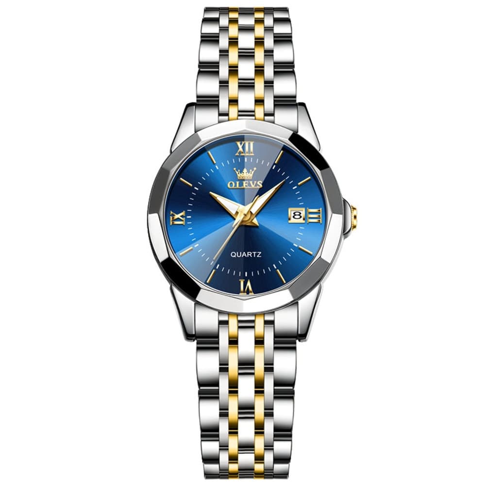 OLEVS 9989 Diamond Cut Glass Couple Dress Watch for Men and Women - Women All Gold Watch | Olevs Watch Store