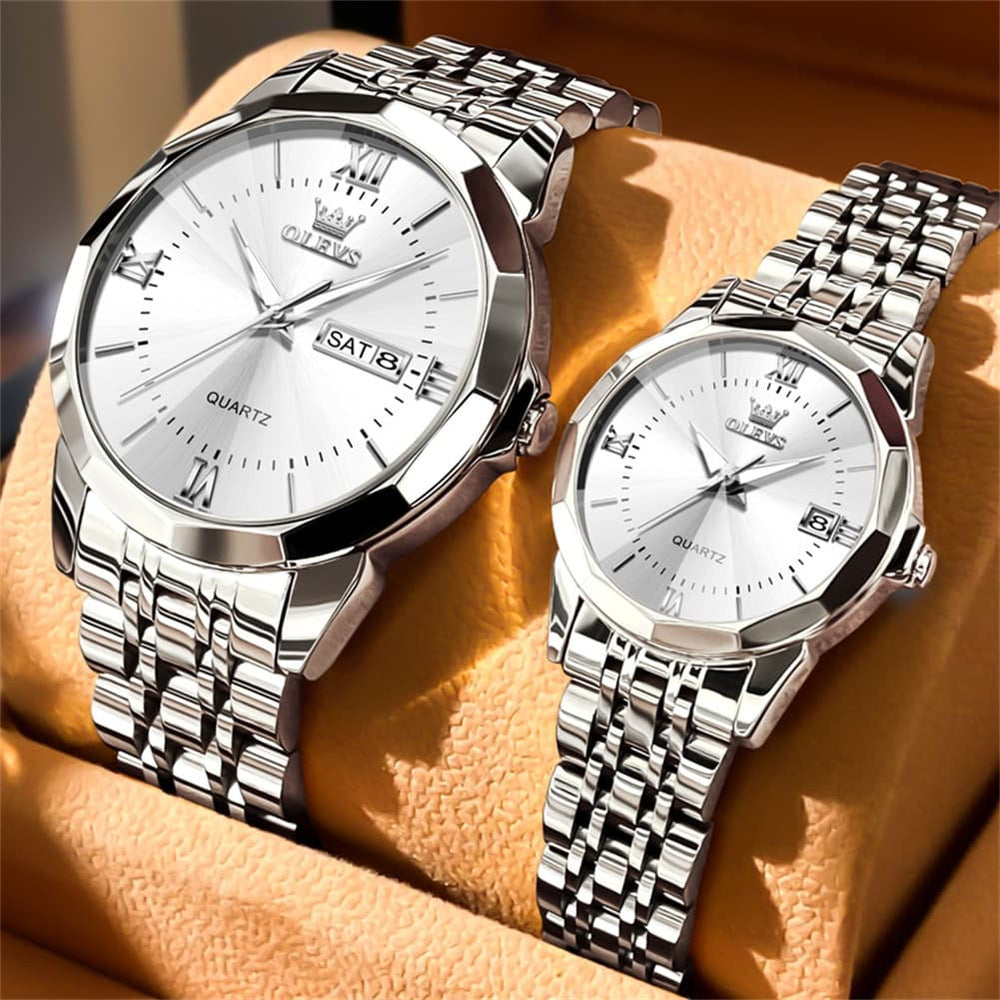 OLEVS 9989 Diamond Cut Glass Couple Dress Watch for Men and Women - Women All Gold Watch | Olevs Watch Store