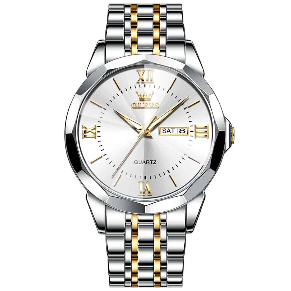 OLEVS 9989 Diamond Cut Glass Couple Dress Watch for Men and Women - Women All Gold Watch | Olevs Watch Store