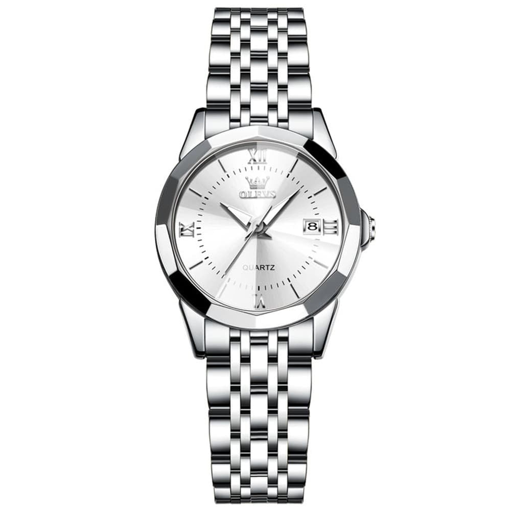 OLEVS 9989 Diamond Cut Glass Couple Dress Watch for Men and Women - Women All Gold Watch | Olevs Watch Store