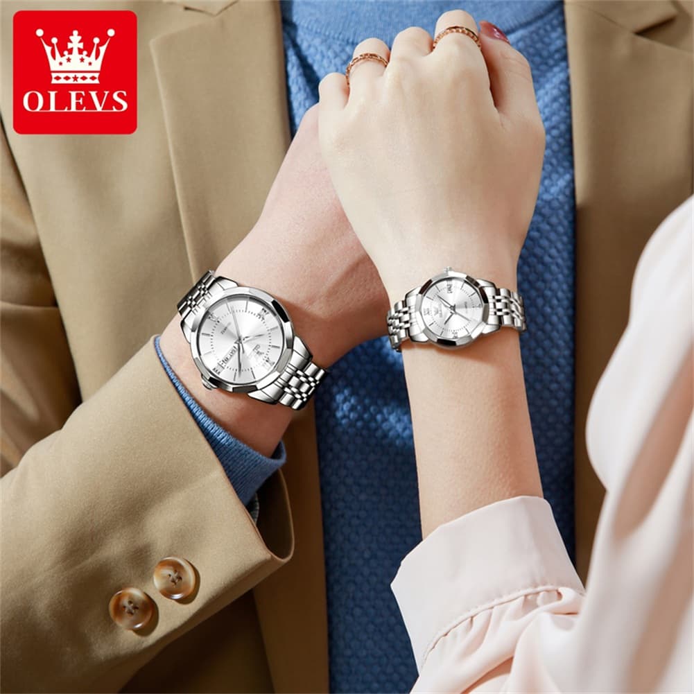 OLEVS 9989 Diamond Cut Glass Couple Dress Watch for Men and Women - Women All Gold Watch | Olevs Watch Store