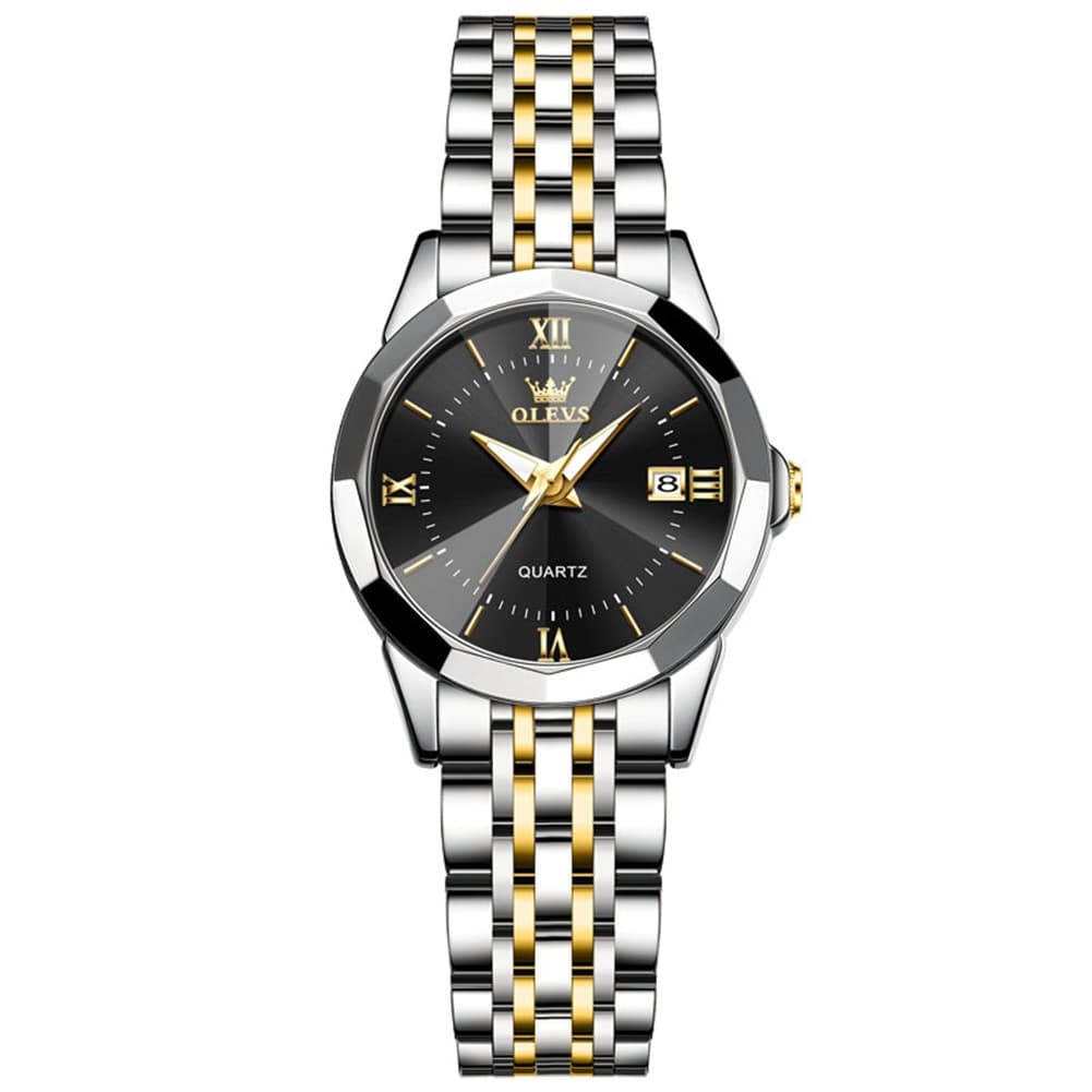 OLEVS 9989 Diamond Cut Glass Couple Dress Watch for Men and Women - Women All Gold Watch | Olevs Watch Store