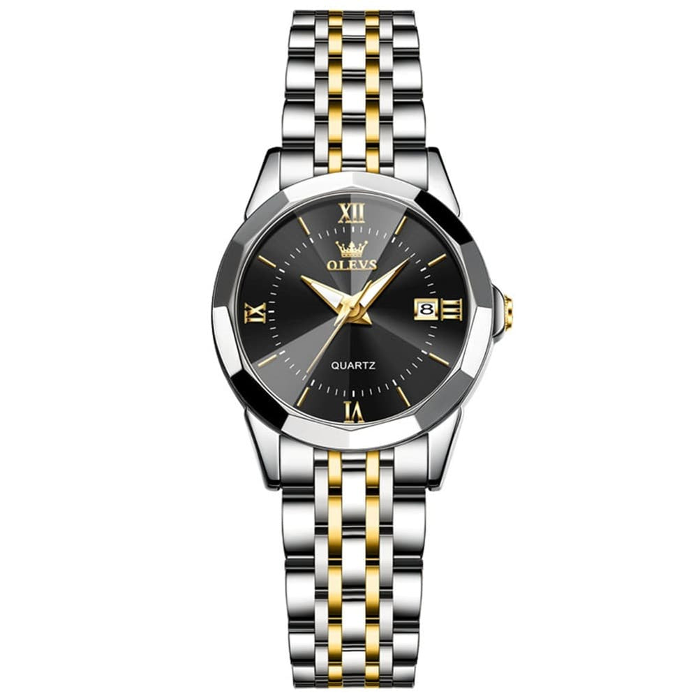 OLEVS 9989 Diamond Cut Glass Couple Dress Watch for Men and Women - Women All Gold Watch | Olevs Watch Store