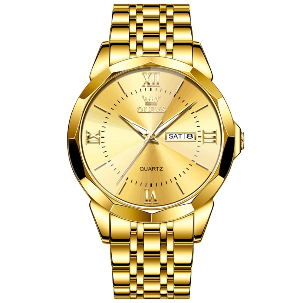 OLEVS 9989 Diamond Cut Glass Couple Dress Watch for Men and Women - Women All Gold Watch | Olevs Watch Store