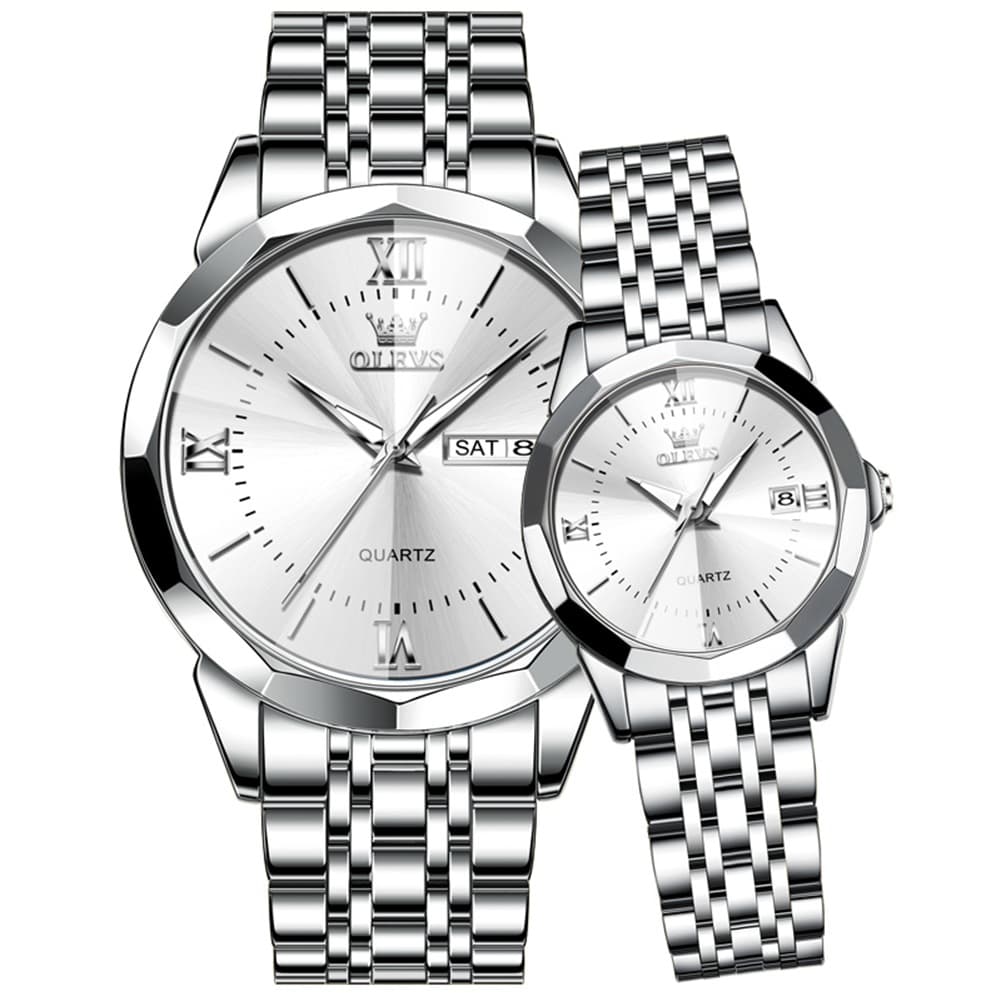 OLEVS 9989 Diamond Cut Glass Couple Dress Watch for Men and Women - Women All Gold Watch | Olevs Watch Store