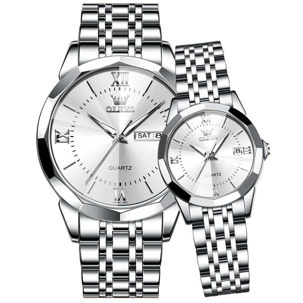 OLEVS 9989 Diamond Cut Glass Couple Dress Watch for Men and Women - Women All Gold Watch | Olevs Watch Store