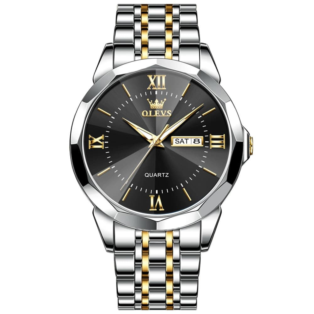 OLEVS 9989 Diamond Cut Glass Couple Dress Watch for Men and Women - Women All Gold Watch | Olevs Watch Store