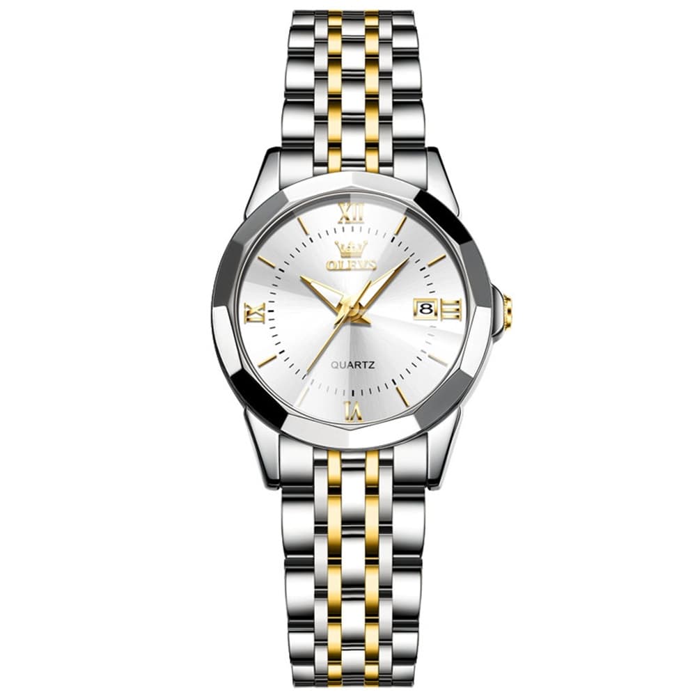 OLEVS 9989 Diamond Cut Glass Couple Dress Watch for Men and Women - Women All Gold Watch | Olevs Watch Store