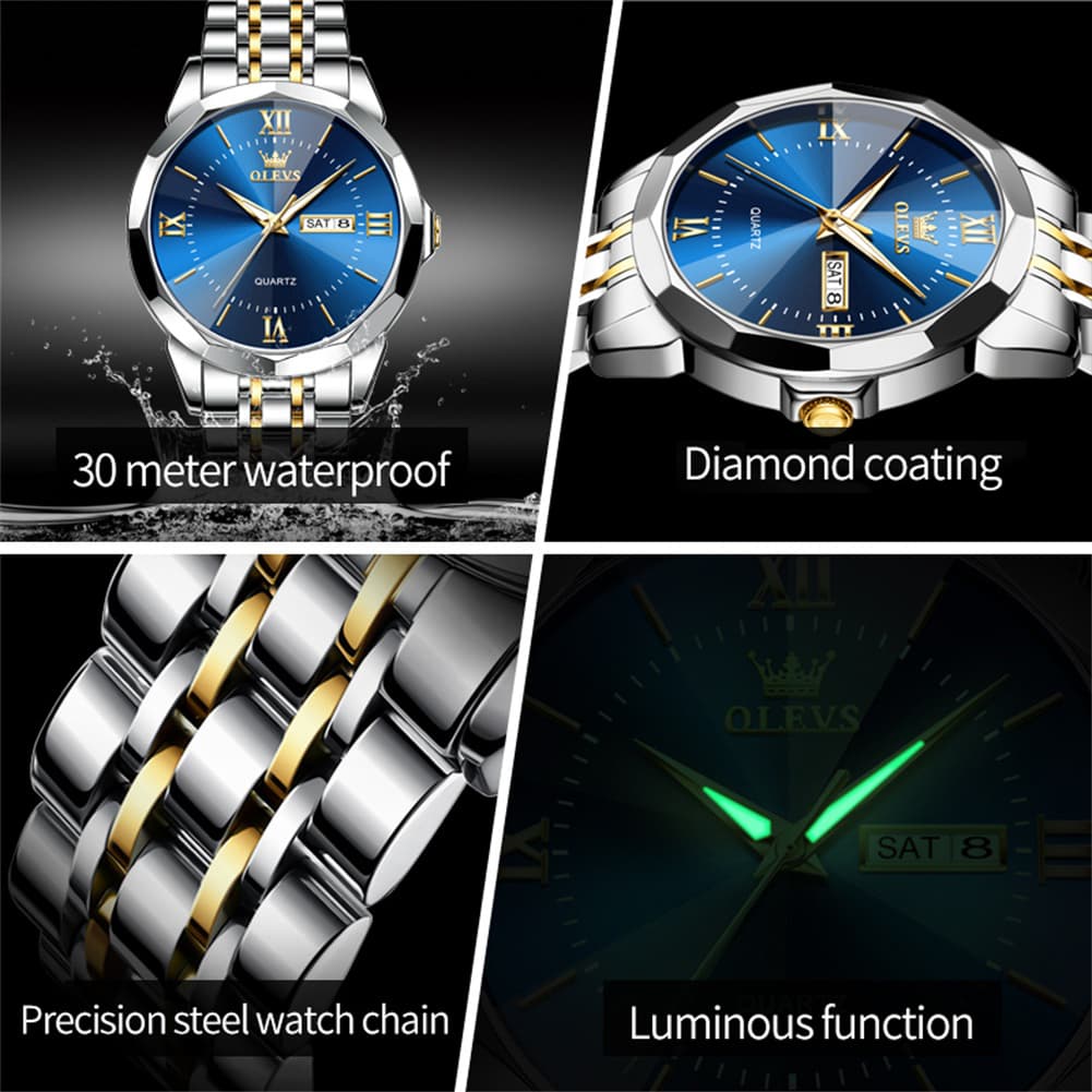 OLEVS 9989 Diamond Cut Glass Couple Dress Watch for Men and Women - Women All Gold Watch | Olevs Watch Store