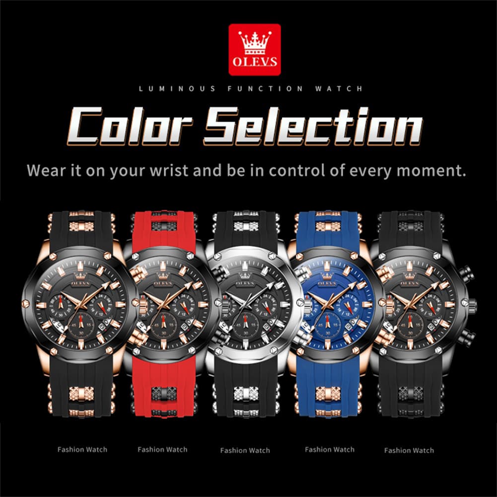 OLEVS 9991 Bold Chronograph Racing Silicone Watch for Men - All Black Watch | Olevs Watch Store