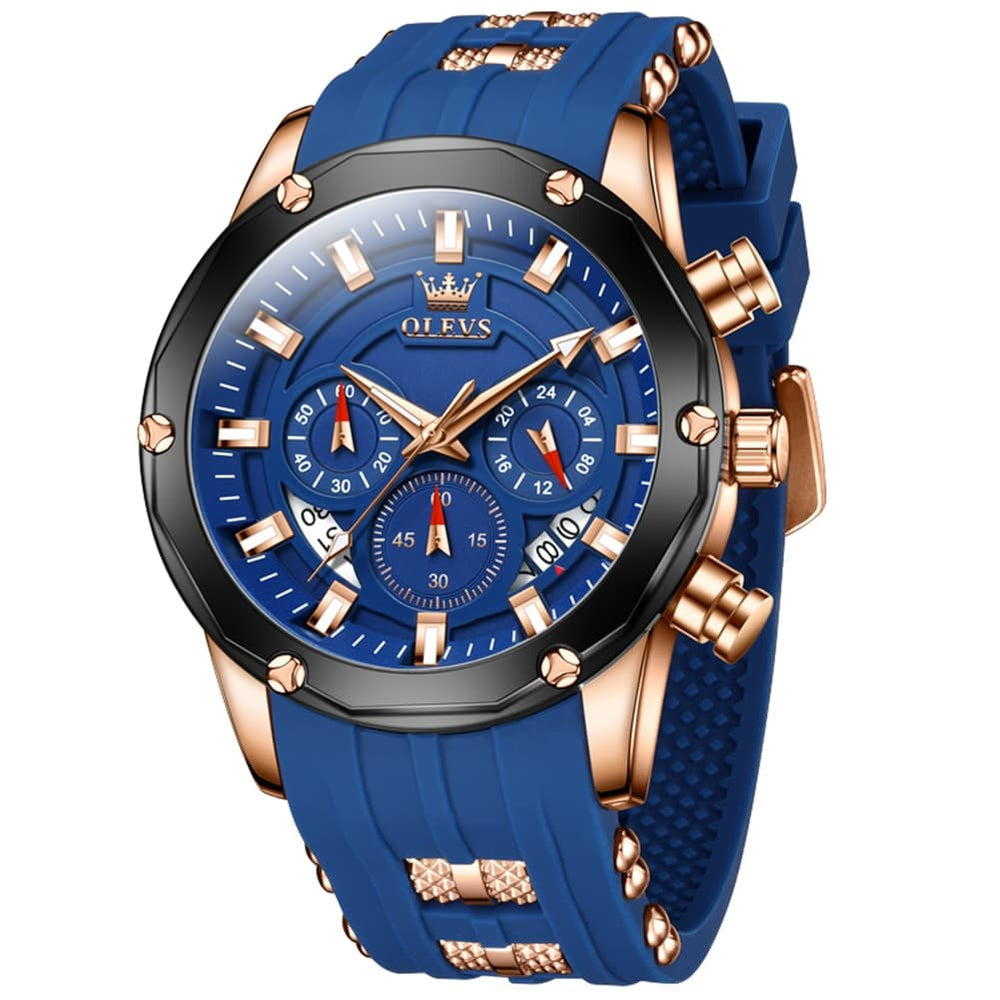 OLEVS 9991 Bold Chronograph Racing Silicone Watch for Men - All Black Watch | Olevs Watch Store