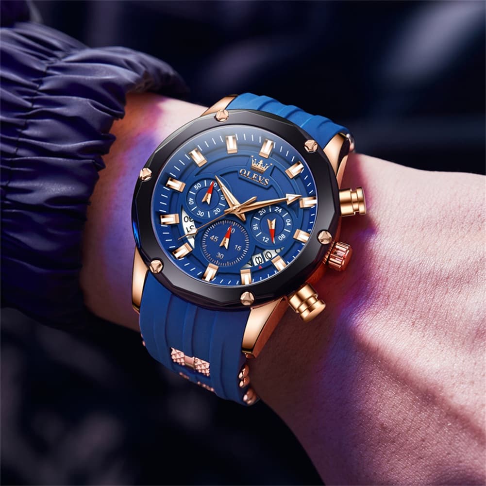 OLEVS 9991 Bold Chronograph Racing Silicone Watch for Men - All Black Watch | Olevs Watch Store
