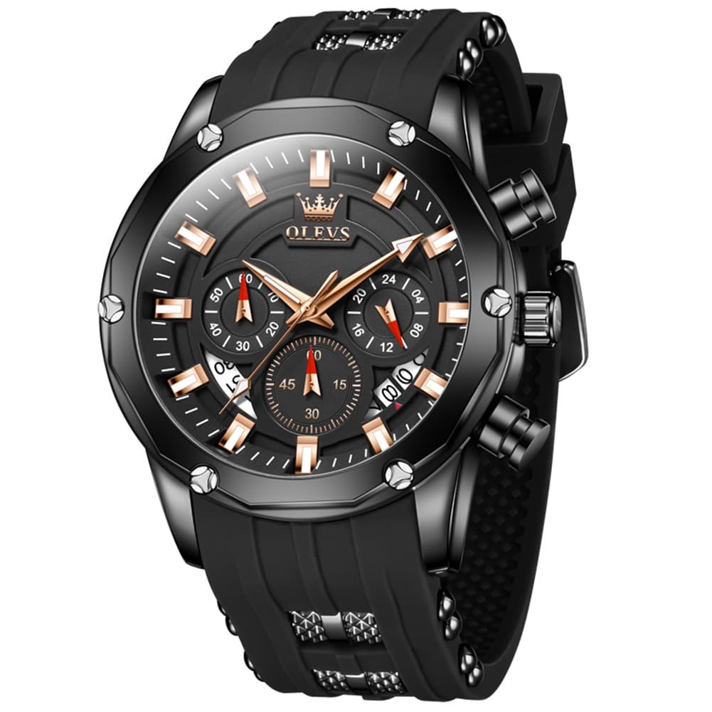 OLEVS 9991 Bold Chronograph Racing Silicone Watch for Men - All Black Watch | Olevs Watch Store