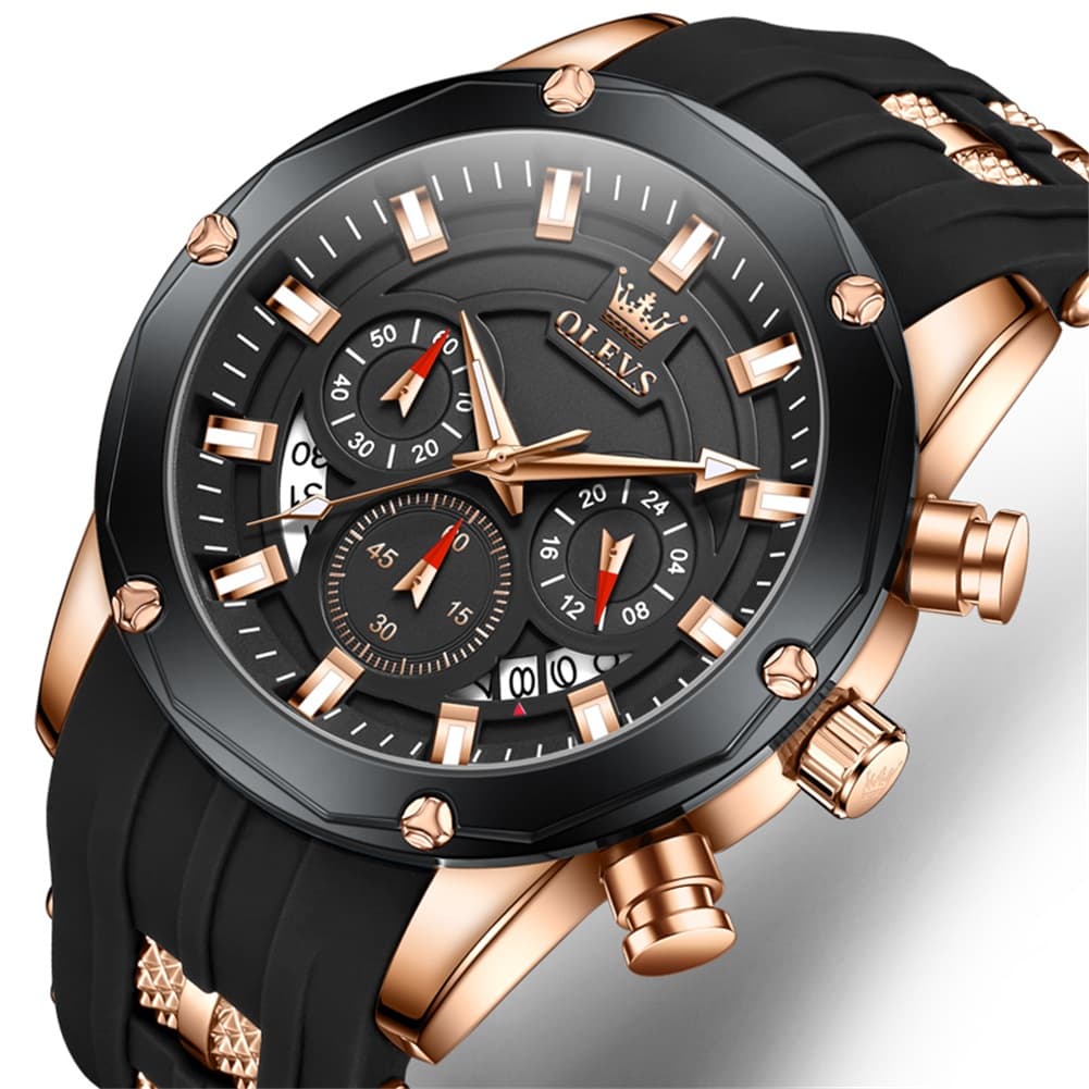 OLEVS 9991 Bold Chronograph Racing Silicone Watch for Men - All Black Watch | Olevs Watch Store