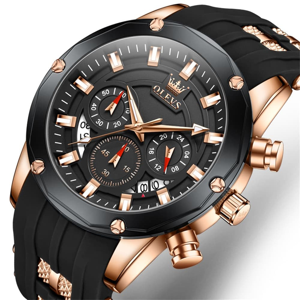 OLEVS 9991 Bold Chronograph Racing Silicone Watch for Men - All Black Watch | Olevs Watch Store