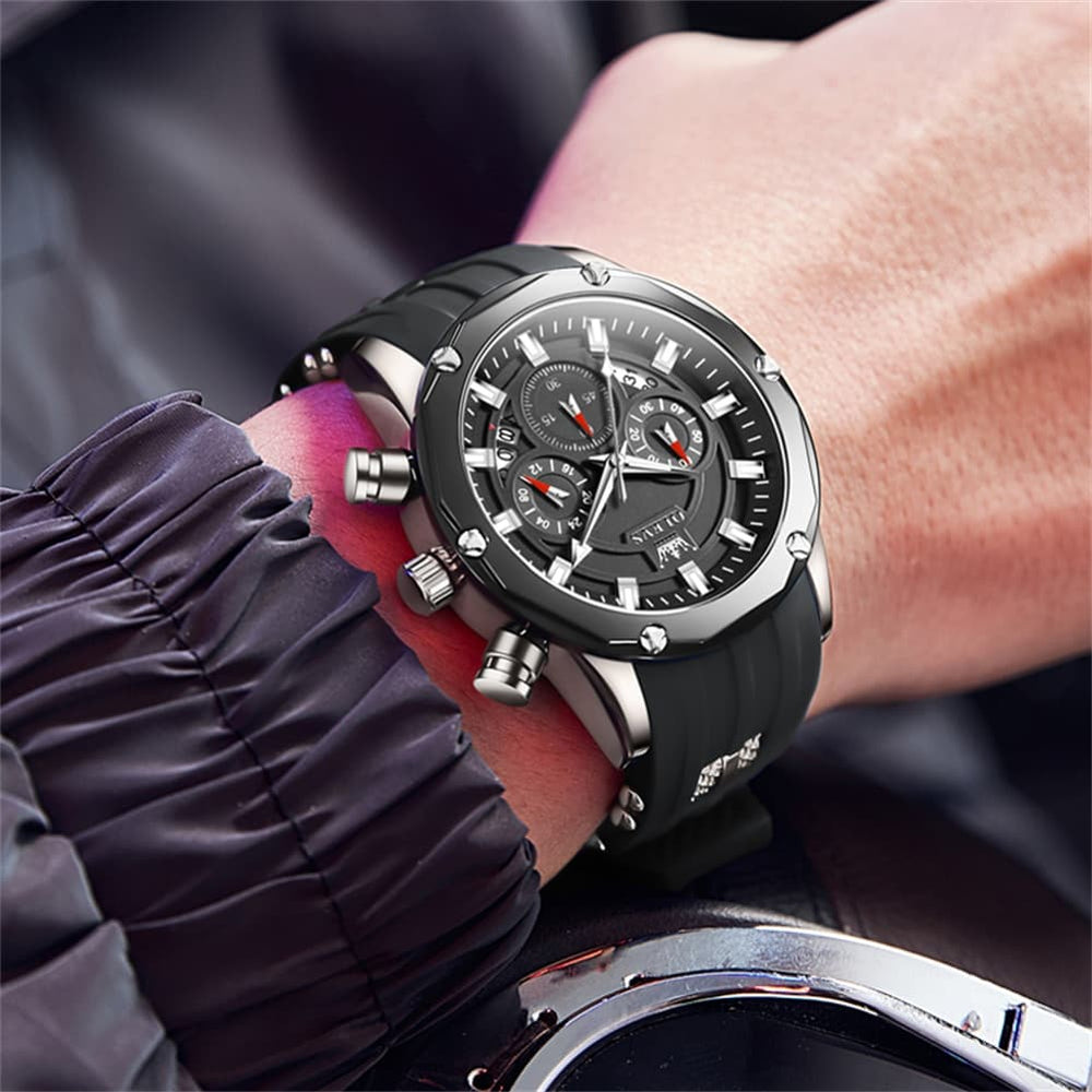 OLEVS 9991 Bold Chronograph Racing Silicone Watch for Men - All Black Watch | Olevs Watch Store