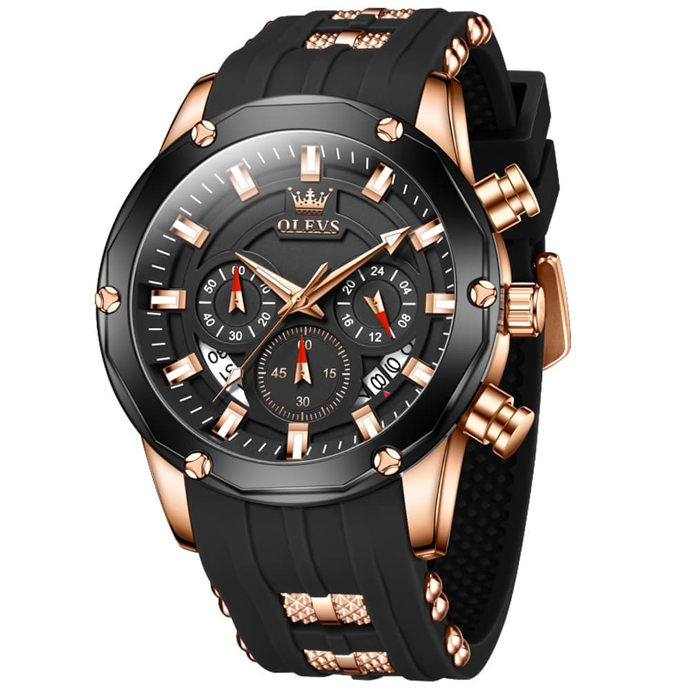 OLEVS 9991 Bold Chronograph Racing Silicone Watch for Men - All Black Watch | Olevs Watch Store