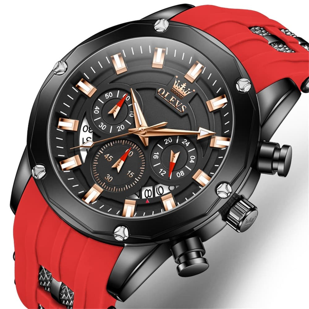 OLEVS 9991 Bold Chronograph Racing Silicone Watch for Men - All Black Watch | Olevs Watch Store