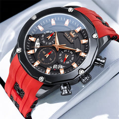 OLEVS 9991 Bold Chronograph Racing Silicone Watch for Men - Rose Gold Red Watch | Olevs Watch Store