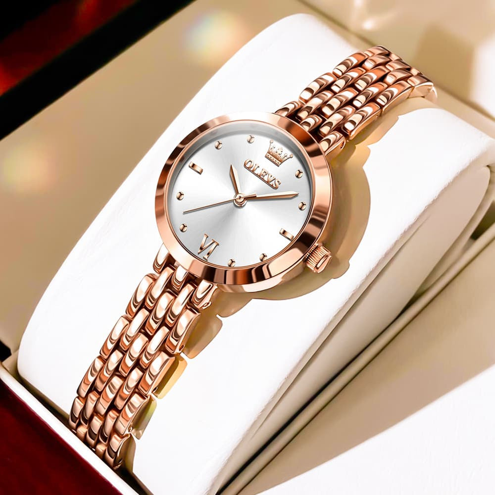 OLEVS 9992 Petite Minimalist Jewelry Bracelet Watch for Women - Rose Gold White Watch | Olevs Watch Store