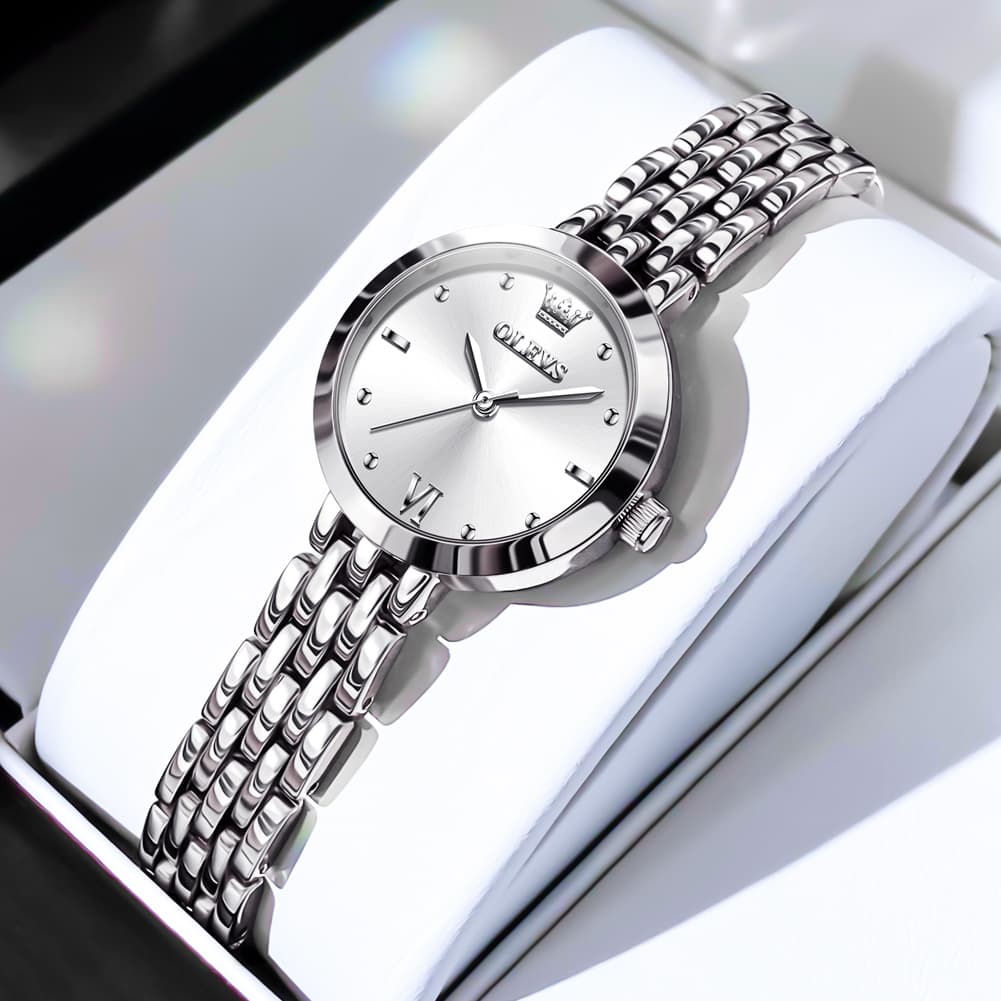 OLEVS 9992 Petite Minimalist Jewelry Bracelet Watch for Women - Silver White Watch | Olevs Watch Store