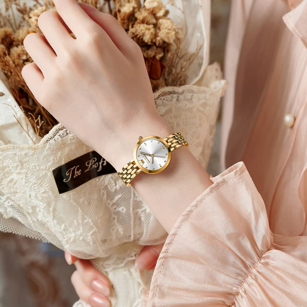 OLEVS 9992 Petite Minimalist Jewelry Bracelet Watch for Women - Rose Gold White Watch | Olevs Watch Store
