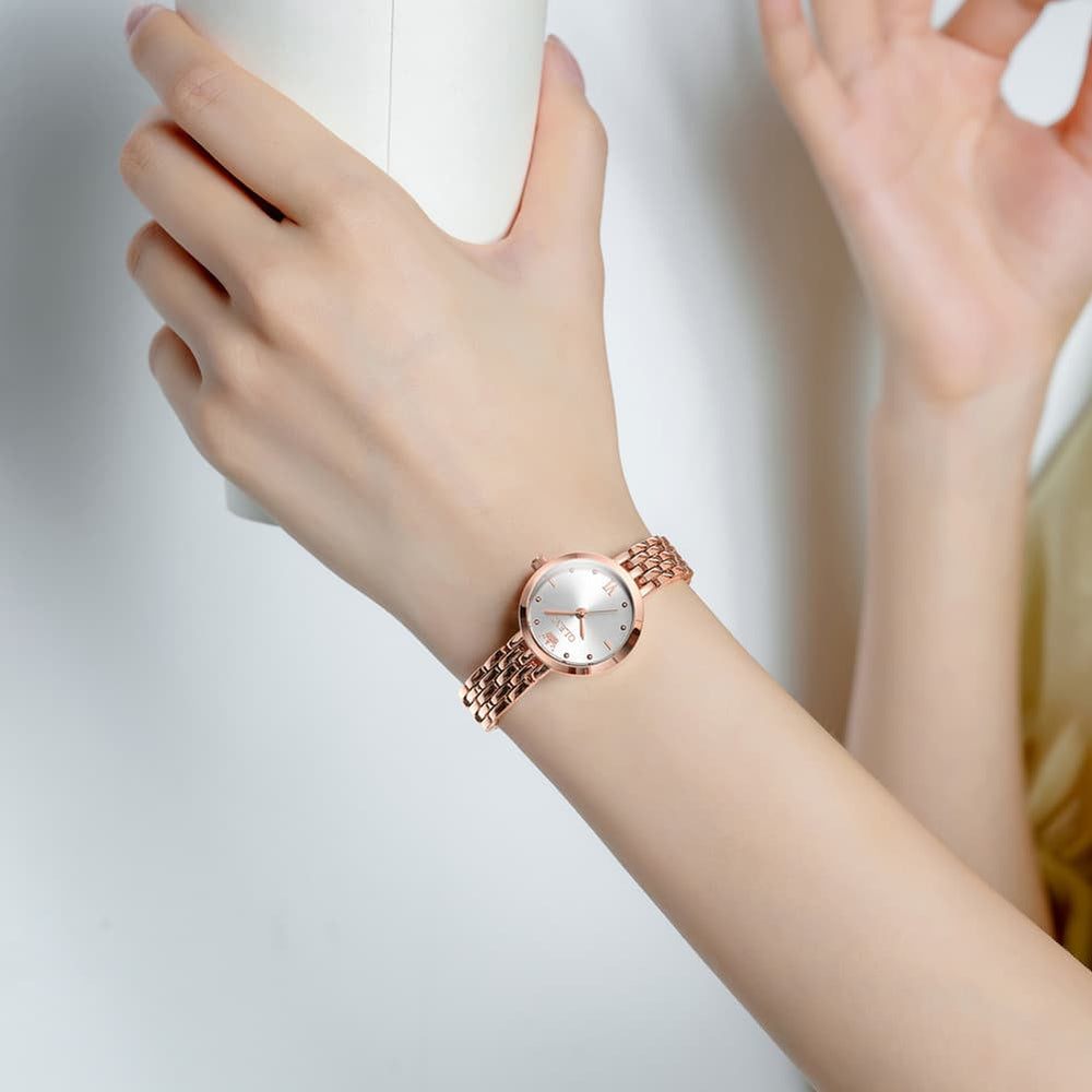 OLEVS 9992 Petite Minimalist Jewelry Bracelet Watch for Women - Rose Gold White Watch | Olevs Watch Store