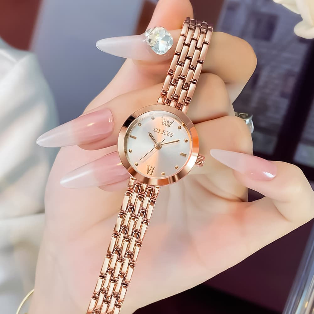OLEVS 9992 Petite Minimalist Jewelry Bracelet Watch for Women - Rose Gold White Watch | Olevs Watch Store