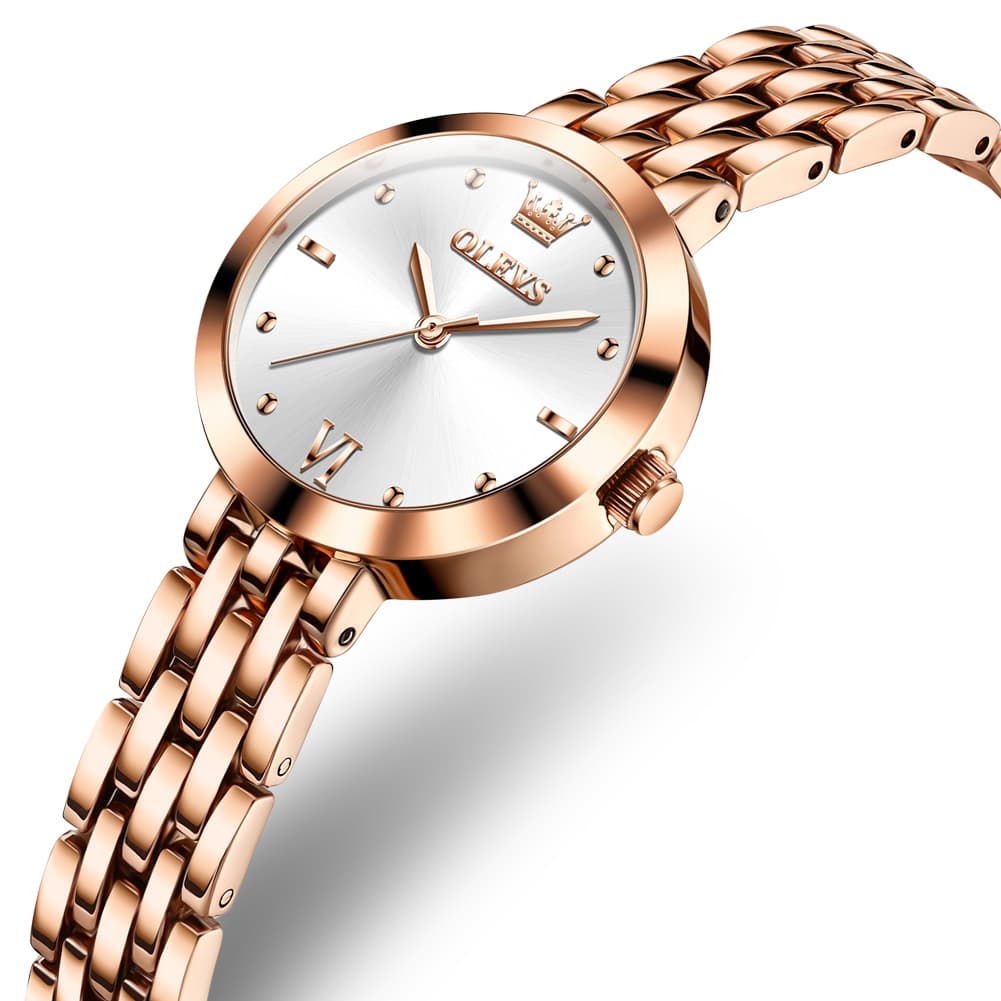 OLEVS 9992 Petite Minimalist Jewelry Bracelet Watch for Women - Rose Gold White Watch | Olevs Watch Store