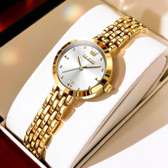 OLEVS 9992 Petite Minimalist Jewelry Bracelet Watch for Women - Yellow Gold White Watch | Olevs Watch Store