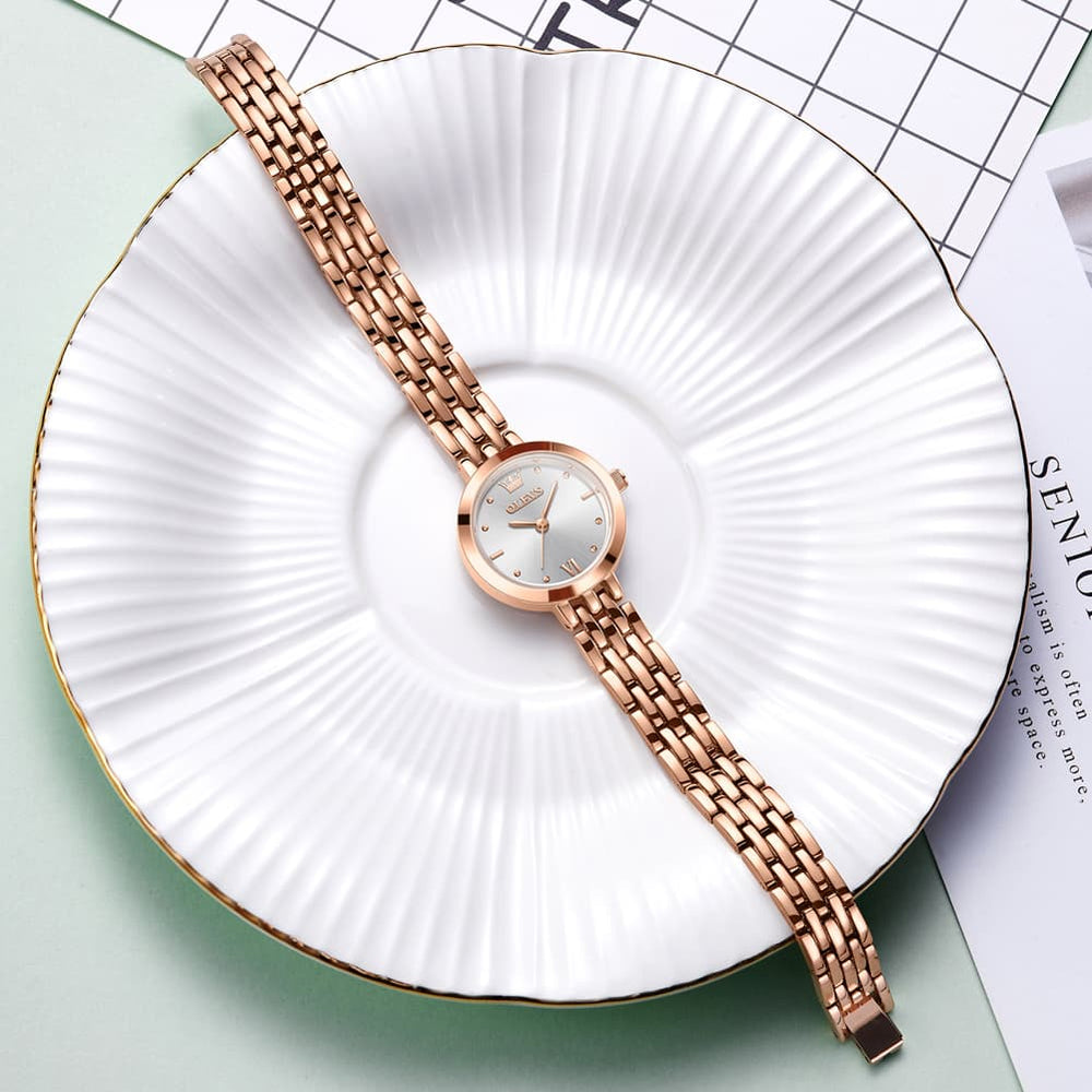 OLEVS 9992 Petite Minimalist Jewelry Bracelet Watch for Women - Rose Gold White Watch | Olevs Watch Store
