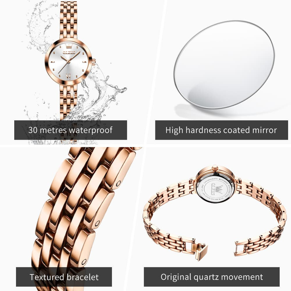OLEVS 9992 Petite Minimalist Jewelry Bracelet Watch for Women - Rose Gold White Watch | Olevs Watch Store
