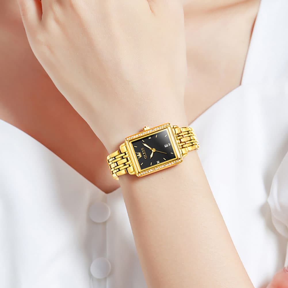 OLEVS 9995 Vintage Rectangular Gold Bracelet Watch for Women - All Gold Watch | Olevs Watch Store