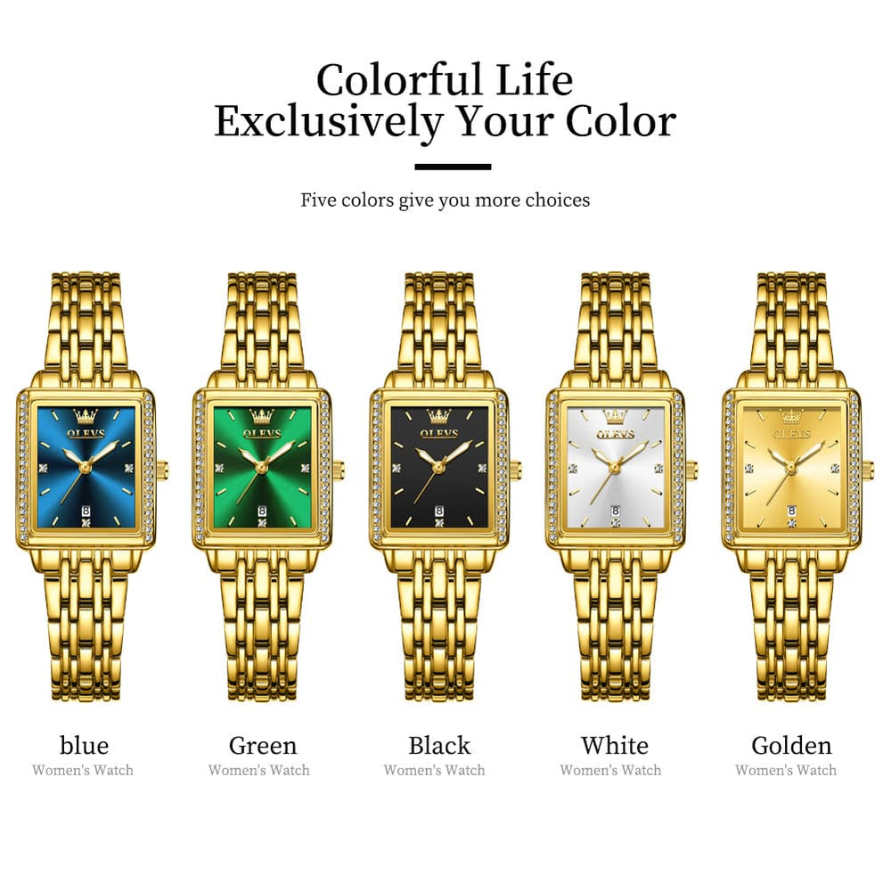 OLEVS 9995 Vintage Rectangular Gold Bracelet Watch for Women - All Gold Watch | Olevs Watch Store